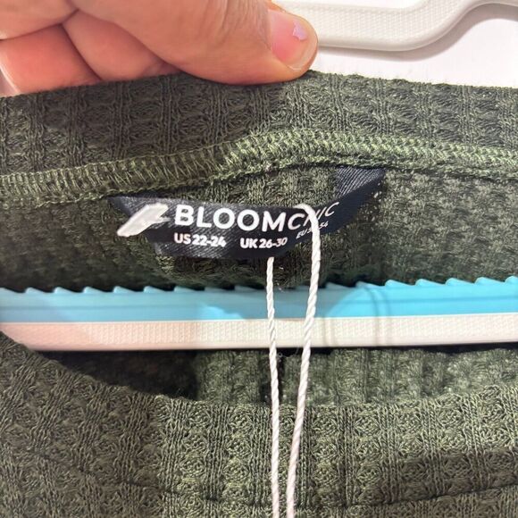 Bloomchic Womens Blouse Top 22-24 Green Floral Raglan Colorblock Patchwork Knit - Picture 4 of 7